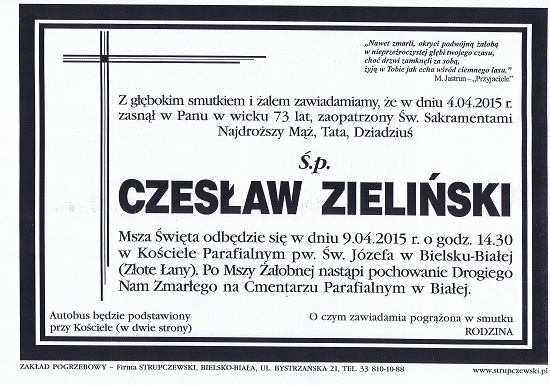 Zmarł śp. Czesław Zieliński